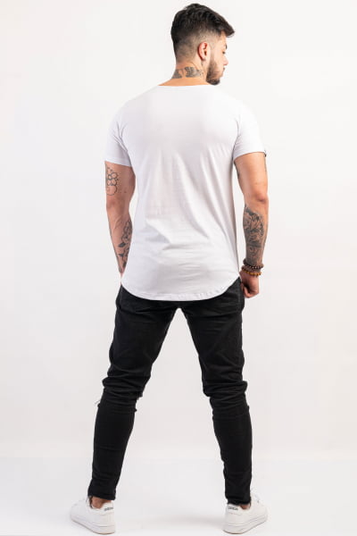 Camiseta Longline Masculina Branca Kfw Square