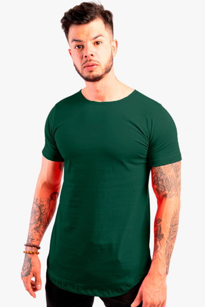 Camiseta Longline Masculina Verde Militar Lisa