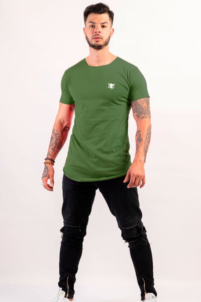Camiseta Longline Masculina Verde Militar Totanka