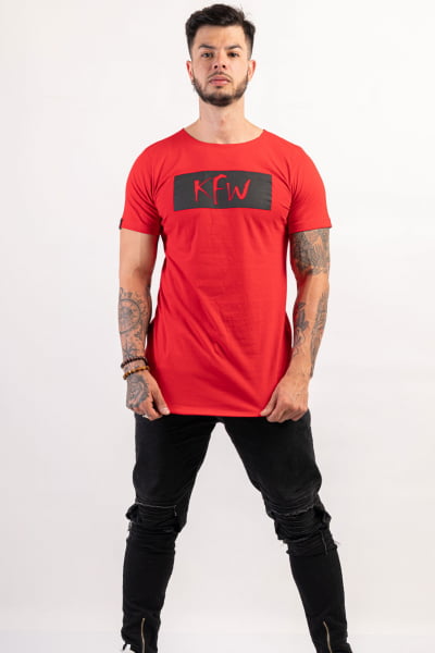 Camiseta Longline Masculina Vermelha Kfw Square