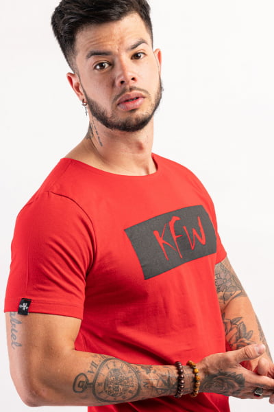 Camiseta Longline Masculina Vermelha Kfw Square