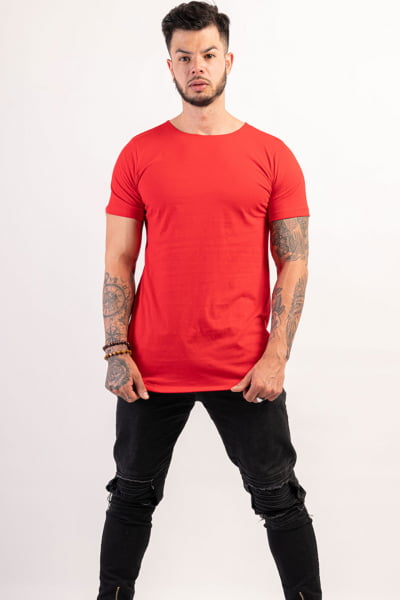 Camiseta Longline Masculina Vermelha Lisa
